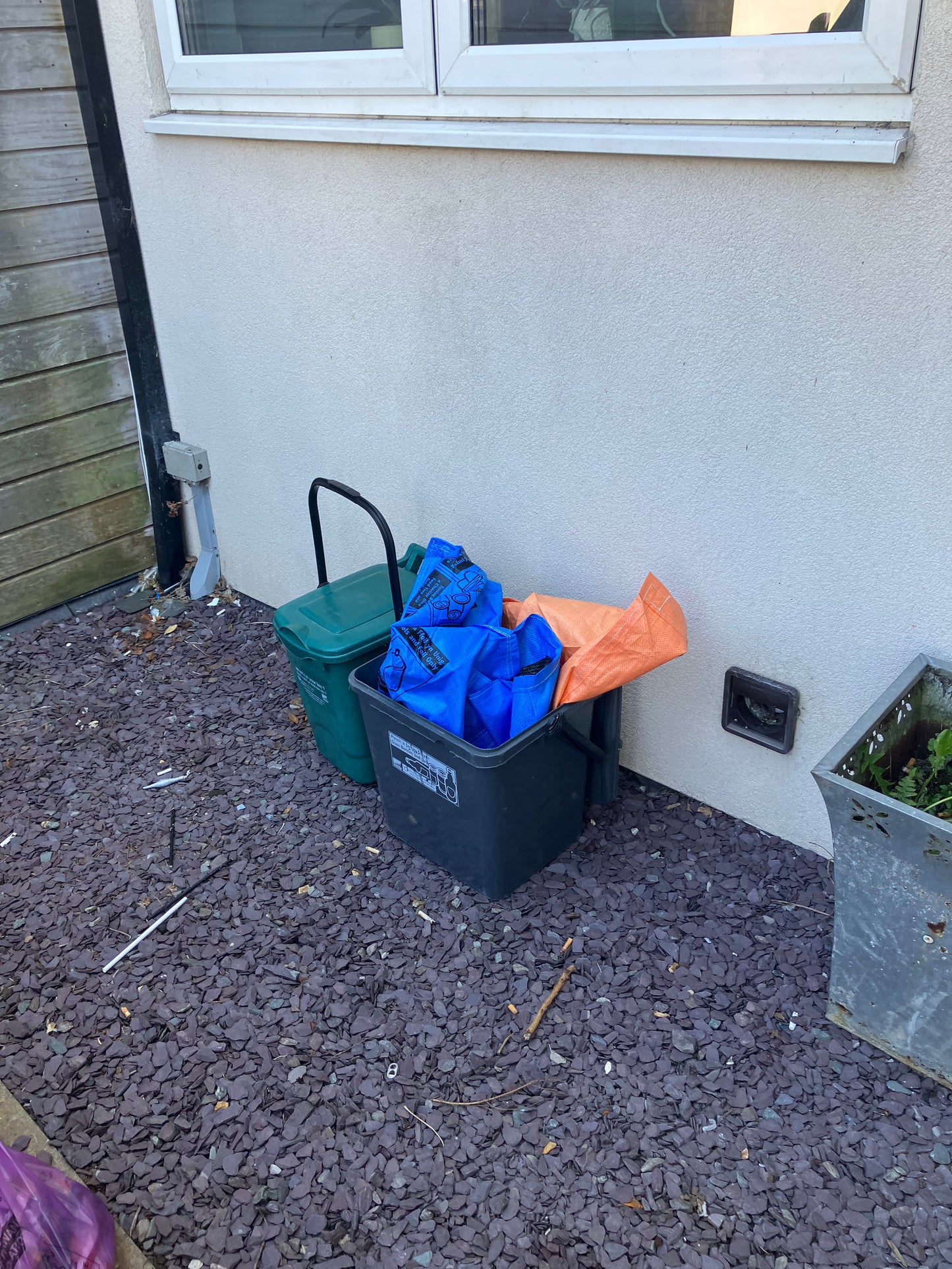 Two Slatted Recycling Storage Benches