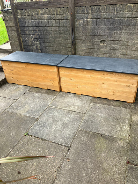 Two Solid Recycling Storage Benches with Waterproof Lids. Flat Pack.